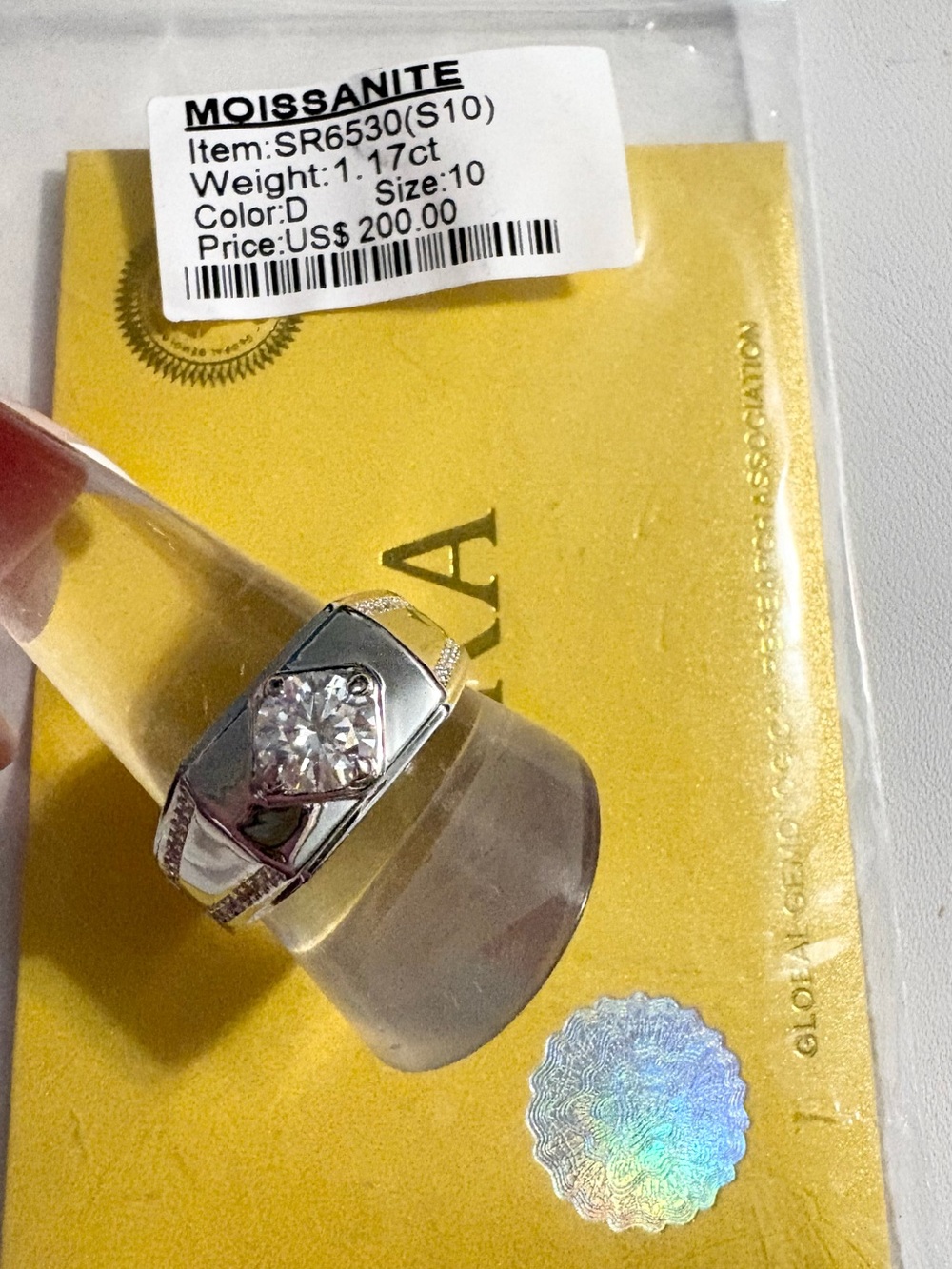 Men's Moissanite Solitaire Rhodium plated Ring -1.17 ct size 10
